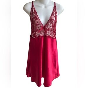 Shein Red Lace and Satin Chemise Nightgown W/Thong Sexy Ladies Medium New